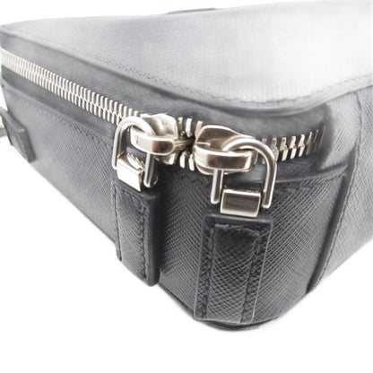 Prada Saffiano Handbag Pouch Triangular Plate Leather 2vh069 Black