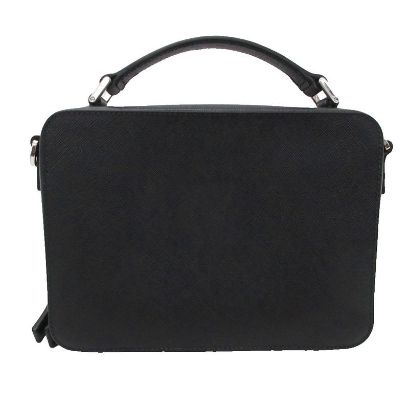 Prada Saffiano Handbag Pouch Triangular Plate Leather 2vh069 Black
