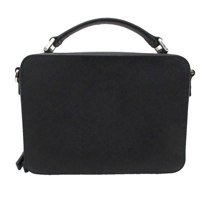 Prada Saffiano Handbag Pouch Triangular Plate Leather 2vh069 Black