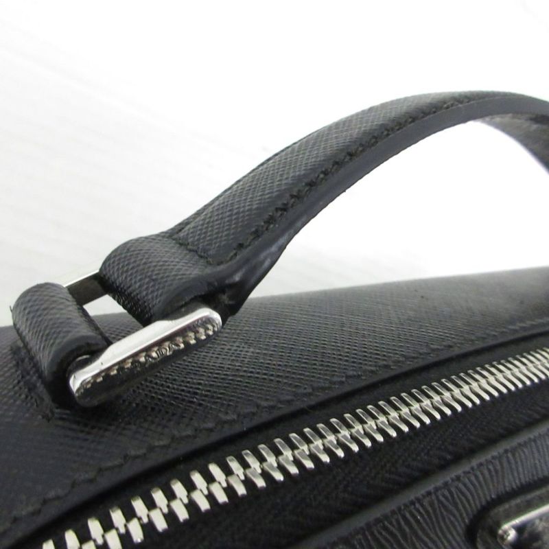 Prada Saffiano Handbag Pouch Triangular Plate Leather 2vh069 Black