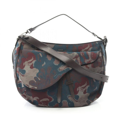 Dior Shoulder Bag Christian Dior X Peter Doig Saddle Navy Brown Canvas Leather