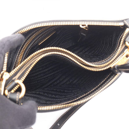 Prada Shoulder Bag Logo Jacquard Beige Black Canvas Leather