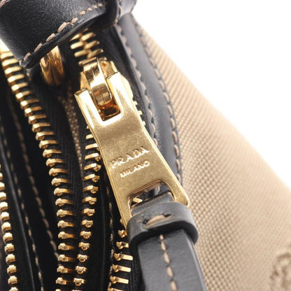 Prada Shoulder Bag Logo Jacquard Beige Black Canvas Leather