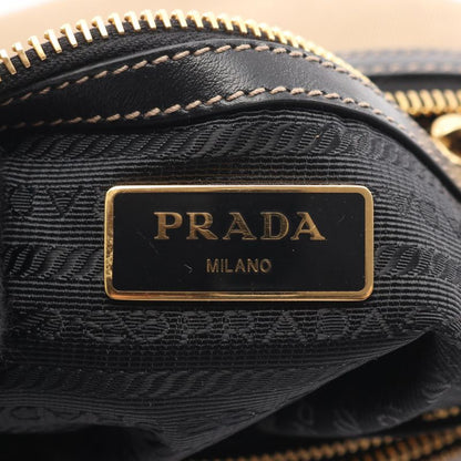 Prada Shoulder Bag Logo Jacquard Beige Black Canvas Leather