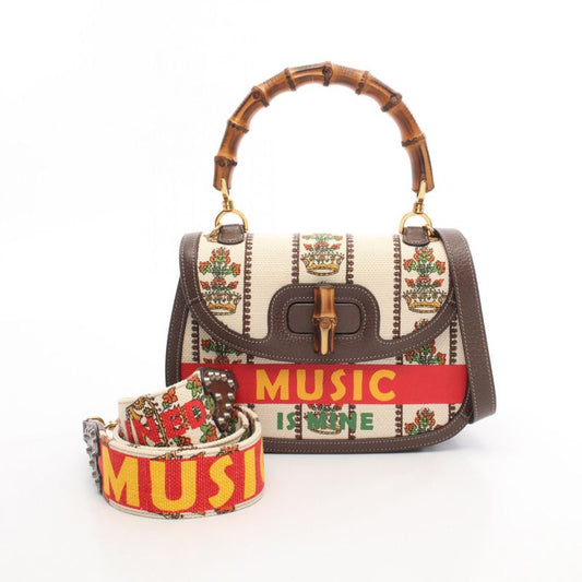 Gucci Handbag Music IS MINE Bamboo 681173 Dark Brown Multi Canvas Leather