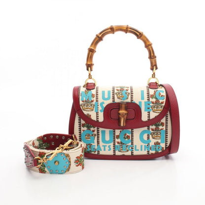 Gucci Handbag Music IS MINE Bamboo 679632 Red Multi Canvas Leather Bamboo Music