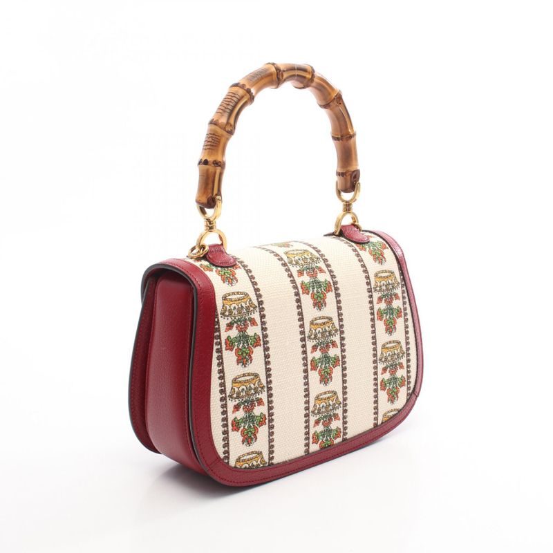 Gucci Handbag Music IS MINE Bamboo 679632 Red Multi Canvas Leather Bamboo Music