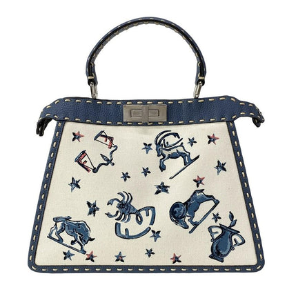 Fendi Handbag Selleria Peekaboo Icy You Medium 8bn321 Ivory X Blue Gray Leather