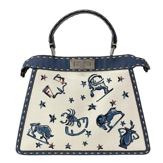 Fendi Handbag Selleria Peekaboo Icy You Medium 8bn321 Ivory X Blue Gray Leather