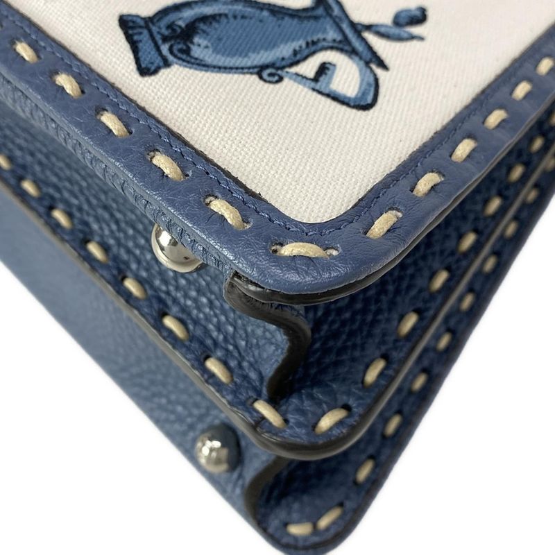 Fendi Handbag Selleria Peekaboo Icy You Medium 8bn321 Ivory X Blue Gray Leather