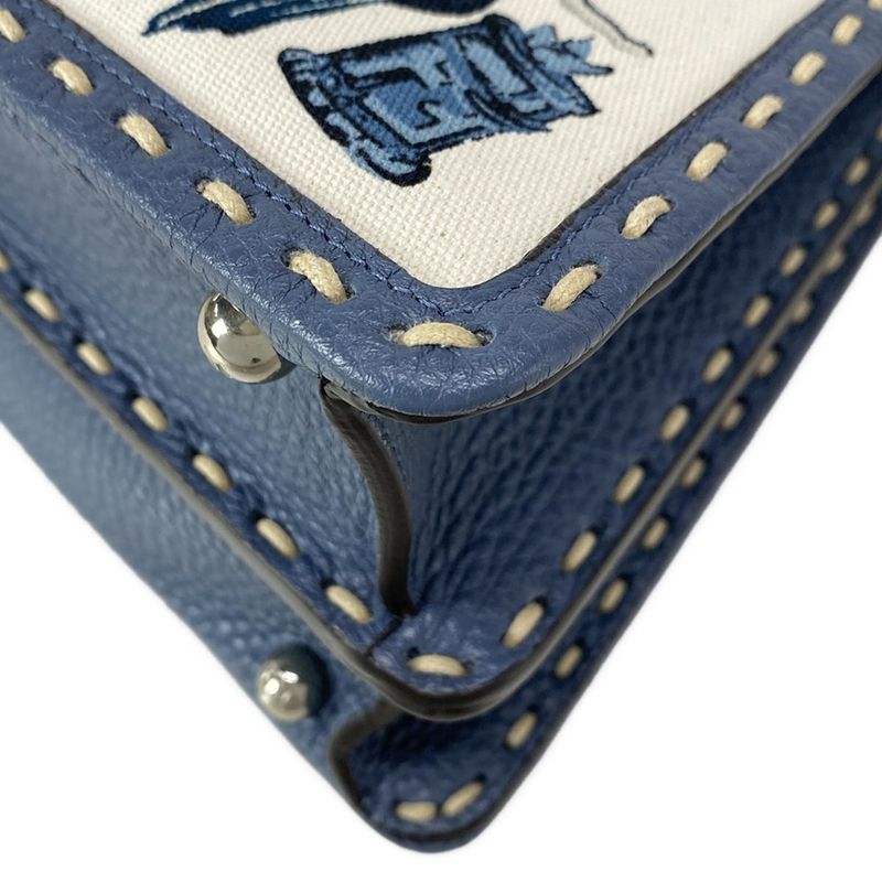 Fendi Handbag Selleria Peekaboo Icy You Medium 8bn321 Ivory X Blue Gray Leather