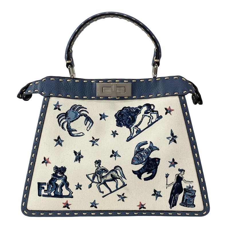 Fendi Handbag Selleria Peekaboo Icy You Medium 8bn321 Ivory X Blue Gray Leather