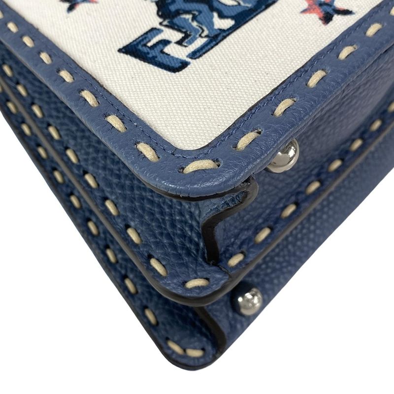 Fendi Handbag Selleria Peekaboo Icy You Medium 8bn321 Ivory X Blue Gray Leather