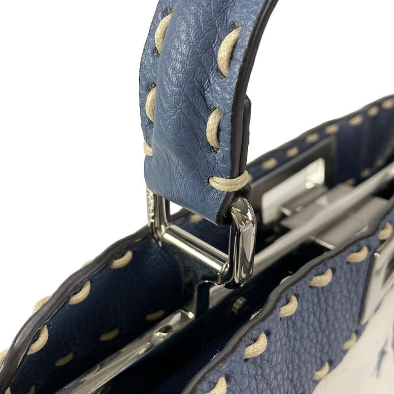 Fendi Handbag Selleria Peekaboo Icy You Medium 8bn321 Ivory X Blue Gray Leather