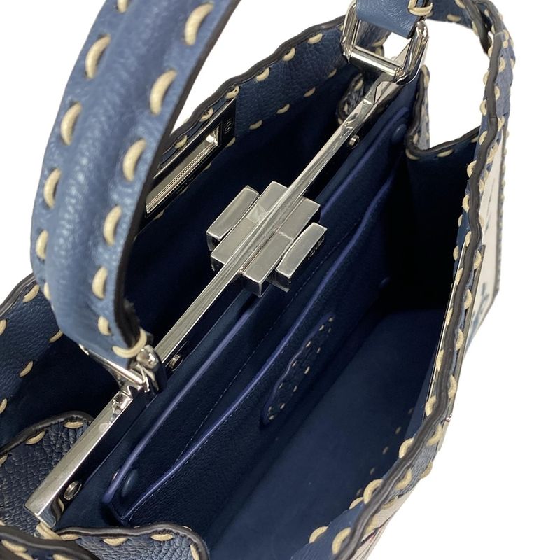 Fendi Handbag Selleria Peekaboo Icy You Medium 8bn321 Ivory X Blue Gray Leather