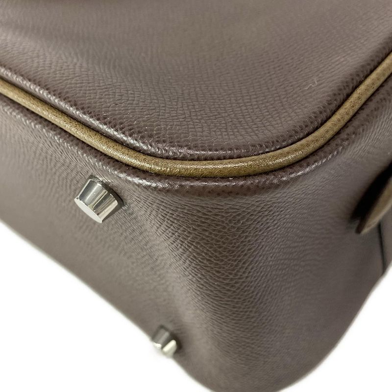 Hermes Handbag Plume 32 Chocolate X Khaki Silver Hardware Bicolor