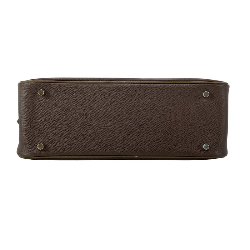 Hermes Handbag Plume 32 Chocolate X Khaki Silver Hardware Bicolor