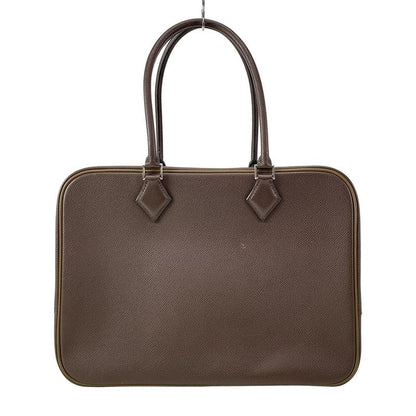 Hermes Handbag Plume 32 Chocolate X Khaki Silver Hardware Bicolor