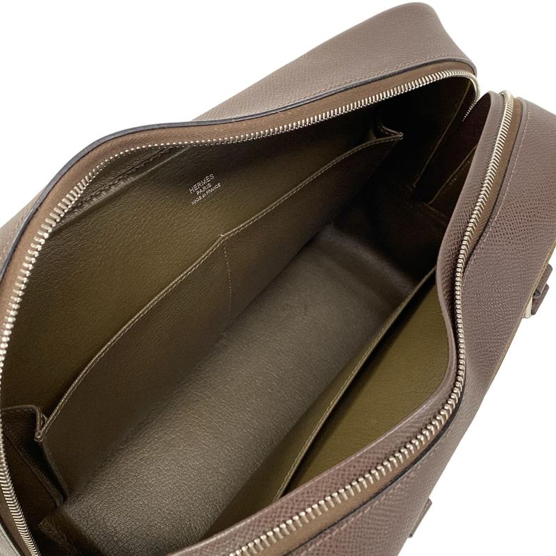 Hermes Handbag Plume 32 Chocolate X Khaki Silver Hardware Bicolor