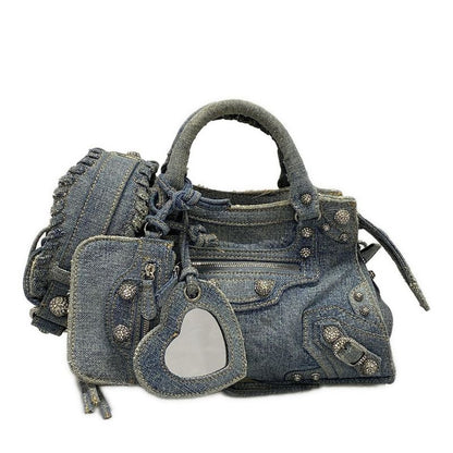 Balenciaga Handbag Neo Kagole XS 700940 Light Blue Denim Distressed Process Ing