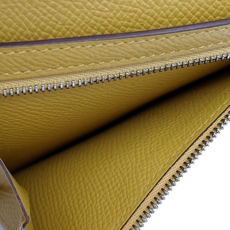 Hermes Bifold Wallet Bearn Compact Jaune Ambre New Shape Silver Hardware