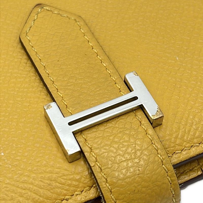 Hermes Bifold Wallet Bearn Compact Jaune Ambre New Shape Silver Hardware