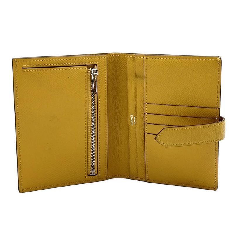 Hermes Bifold Wallet Bearn Compact Jaune Ambre New Shape Silver Hardware