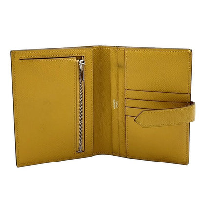 Hermes Bifold Wallet Bearn Compact Jaune Ambre New Shape Silver Hardware