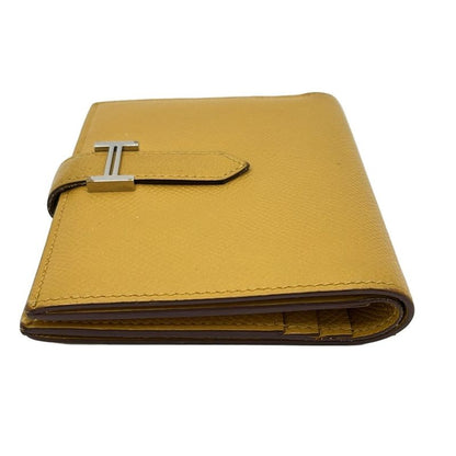 Hermes Bifold Wallet Bearn Compact Jaune Ambre New Shape Silver Hardware