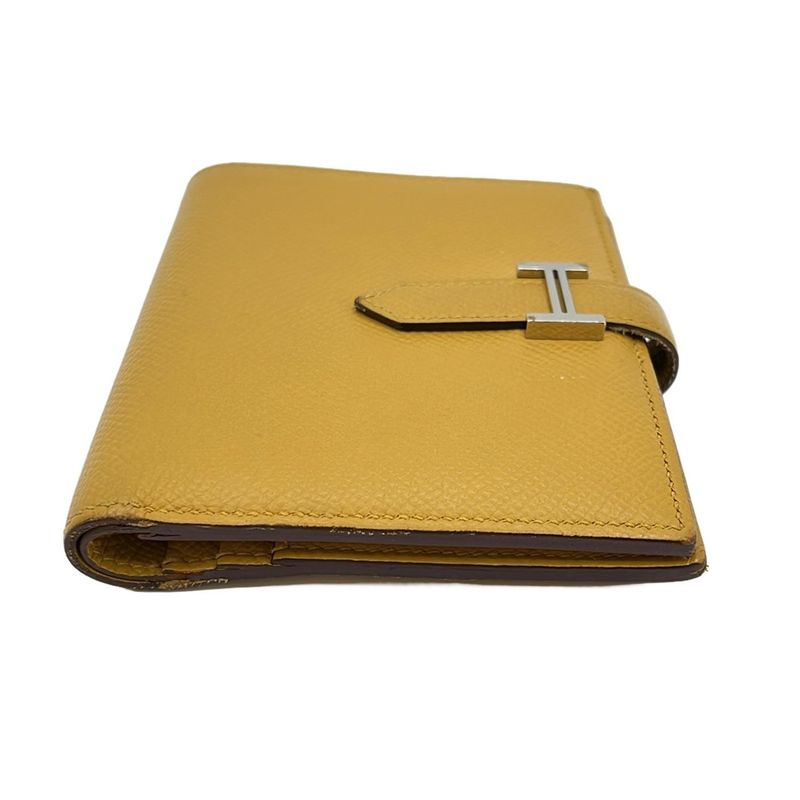 Hermes Bifold Wallet Bearn Compact Jaune Ambre New Shape Silver Hardware