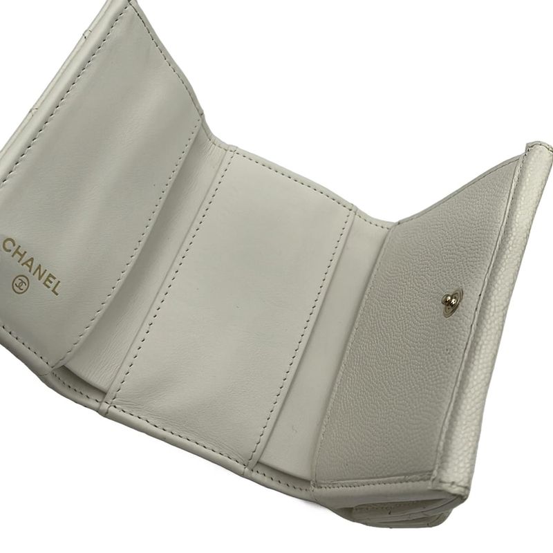 Chanel Trifold Wallet Small Walletmatelasse Ap4815 White Gold Hardware Rhineston