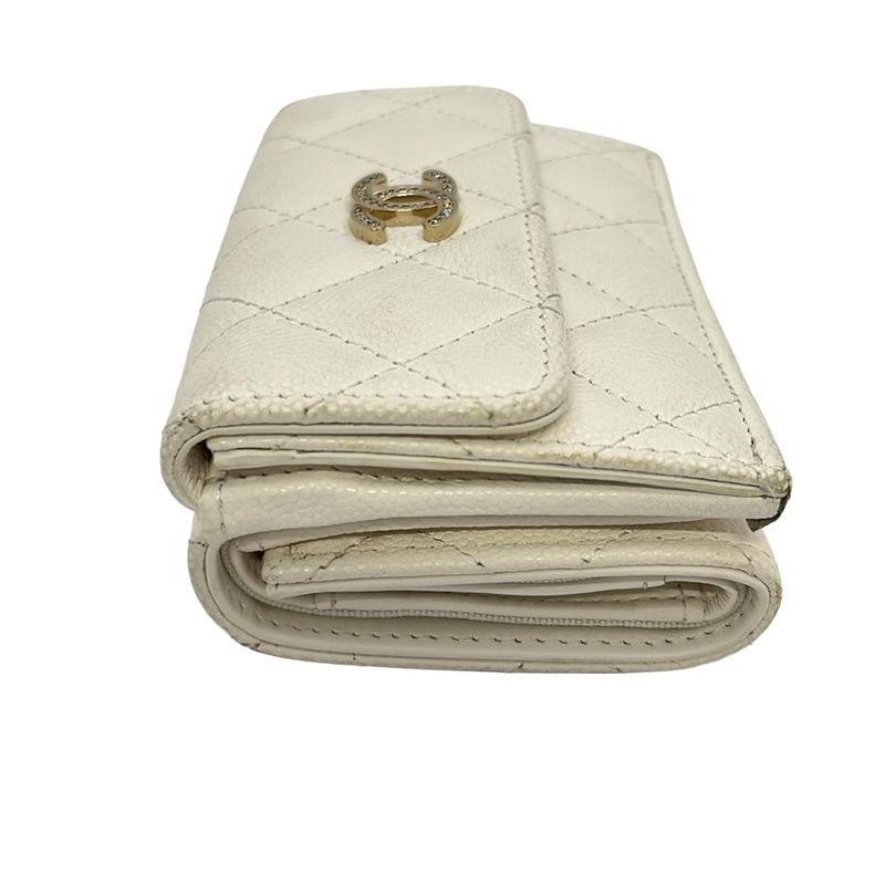 Chanel Trifold Wallet Small Walletmatelasse Ap4815 White Gold Hardware Rhineston