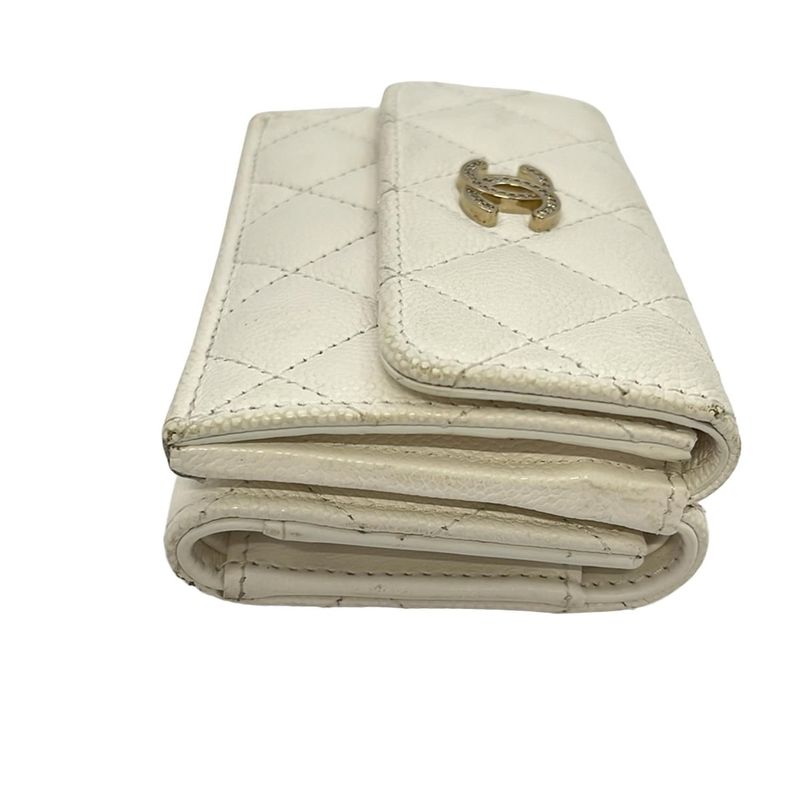 Chanel Trifold Wallet Small Walletmatelasse Ap4815 White Gold Hardware Rhineston