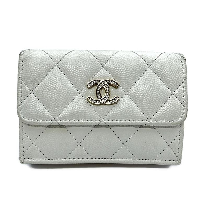 Chanel Trifold Wallet Small Walletmatelasse Ap4815 White Gold Hardware Rhineston