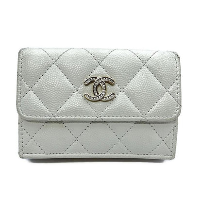 Chanel Trifold Wallet Small Walletmatelasse Ap4815 White Gold Hardware Rhineston