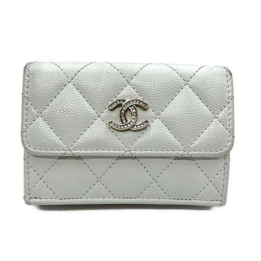 Chanel Trifold Wallet Small Walletmatelasse Ap4815 White Gold Hardware Rhineston