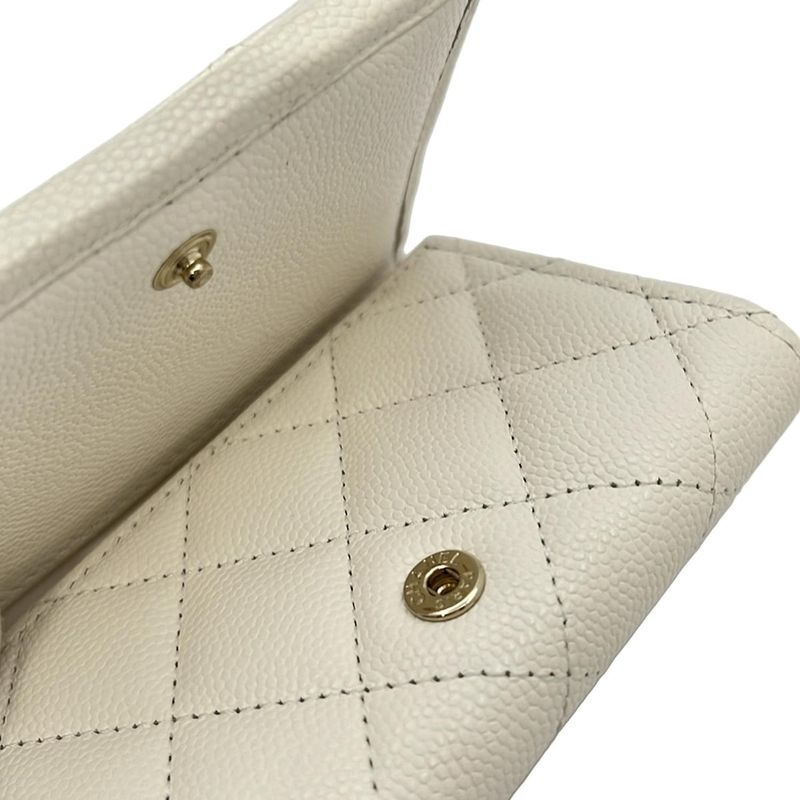 Chanel Trifold Wallet Small Walletmatelasse Ap4815 White Gold Hardware Rhineston