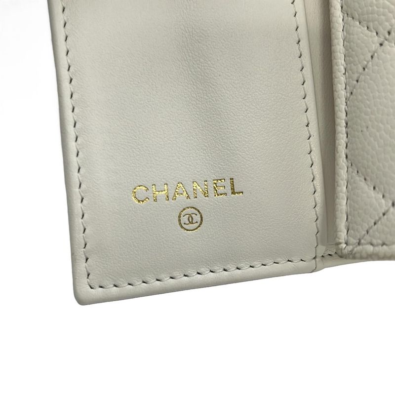 Chanel Trifold Wallet Small Walletmatelasse Ap4815 White Gold Hardware Rhineston