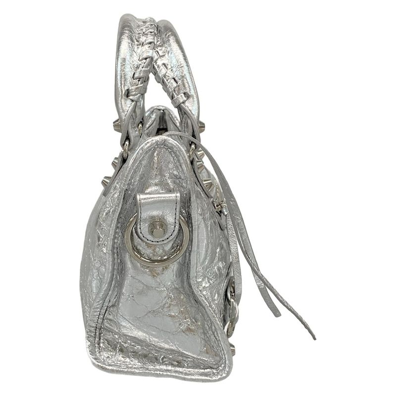 Balenciaga Handbag le City Mini 806395 Silver Leather