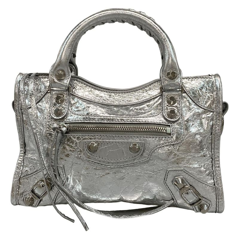 Balenciaga Handbag le City Mini 806395 Silver Leather