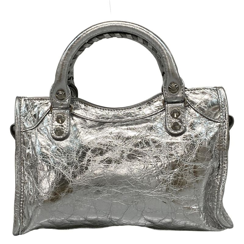 Balenciaga Handbag le City Mini 806395 Silver Leather