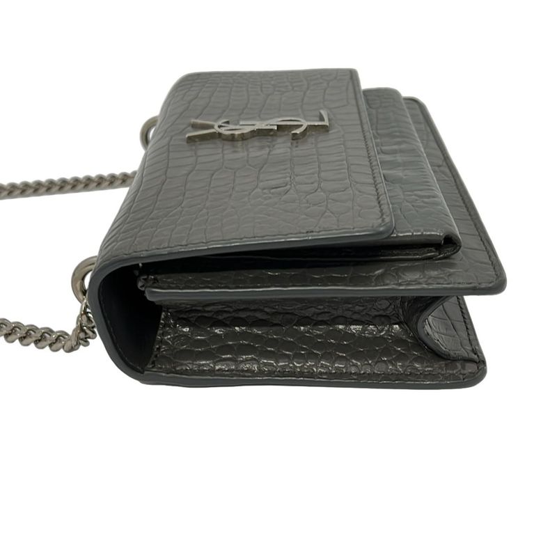 Saint Laurent Paris Wallet Sunset 452157 Gray Chain Wallet\shape Pressed Leather