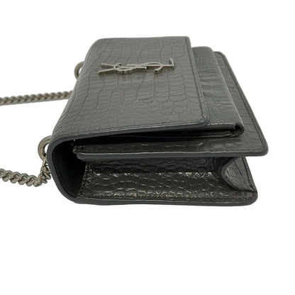 Saint Laurent Paris Wallet Sunset 452157 Gray Chain Wallet\shape Pressed Leather