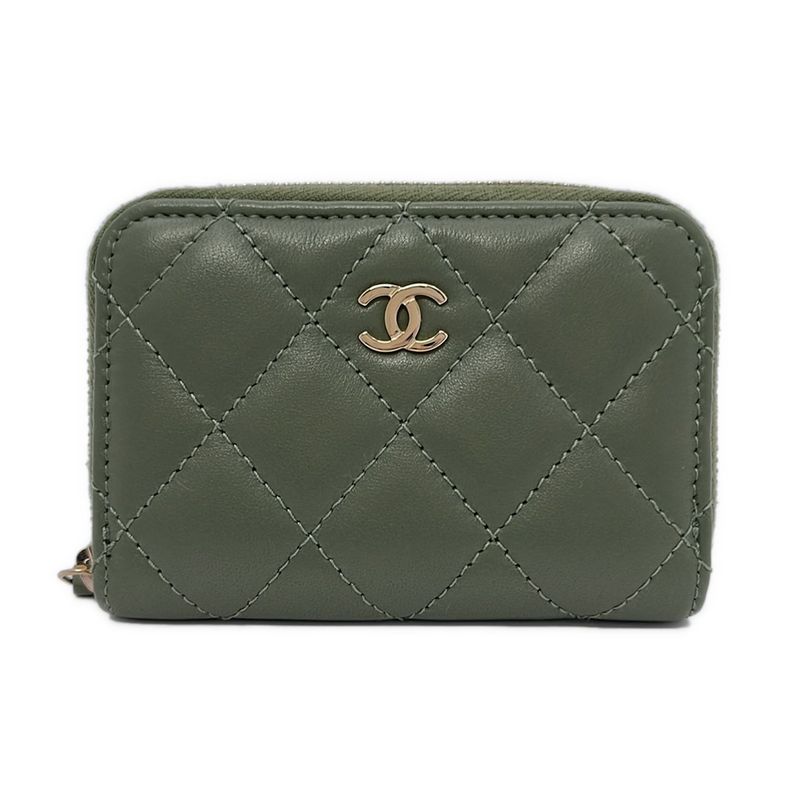 Chanel Coin Case Classic Zip Coin Purse Matelasse Ap0216 Khaki Round Zipper