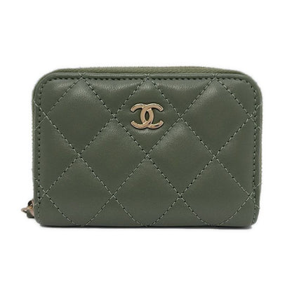 Chanel Coin Case Classic Zip Coin Purse Matelasse Ap0216 Khaki Round Zipper