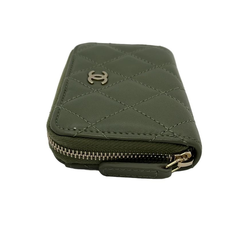 Chanel Coin Case Classic Zip Coin Purse Matelasse Ap0216 Khaki Round Zipper