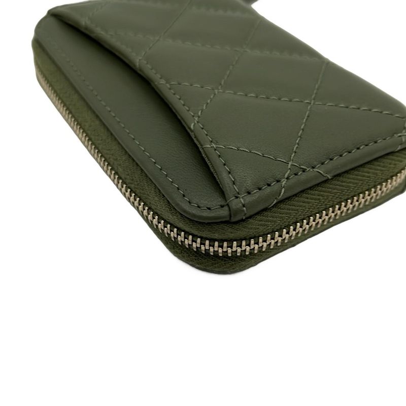 Chanel Coin Case Classic Zip Coin Purse Matelasse Ap0216 Khaki Round Zipper