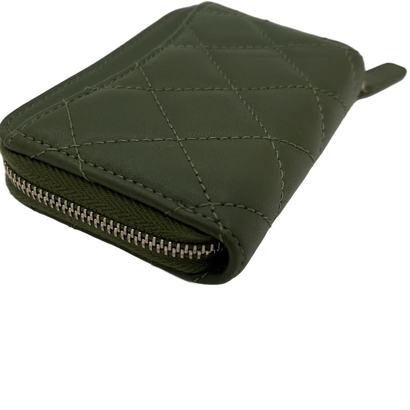 Chanel Coin Case Classic Zip Coin Purse Matelasse Ap0216 Khaki Round Zipper