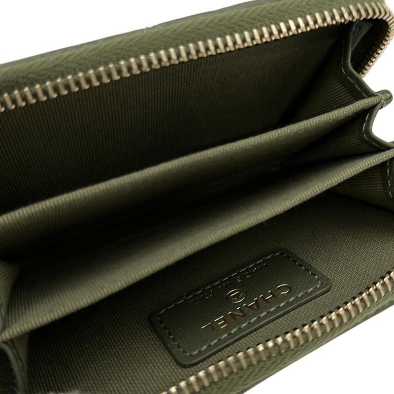 Chanel Coin Case Classic Zip Coin Purse Matelasse Ap0216 Khaki Round Zipper