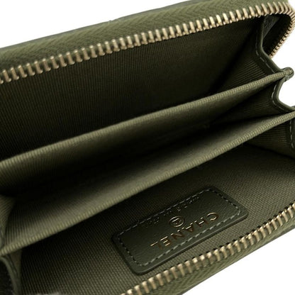 Chanel Coin Case Classic Zip Coin Purse Matelasse Ap0216 Khaki Round Zipper